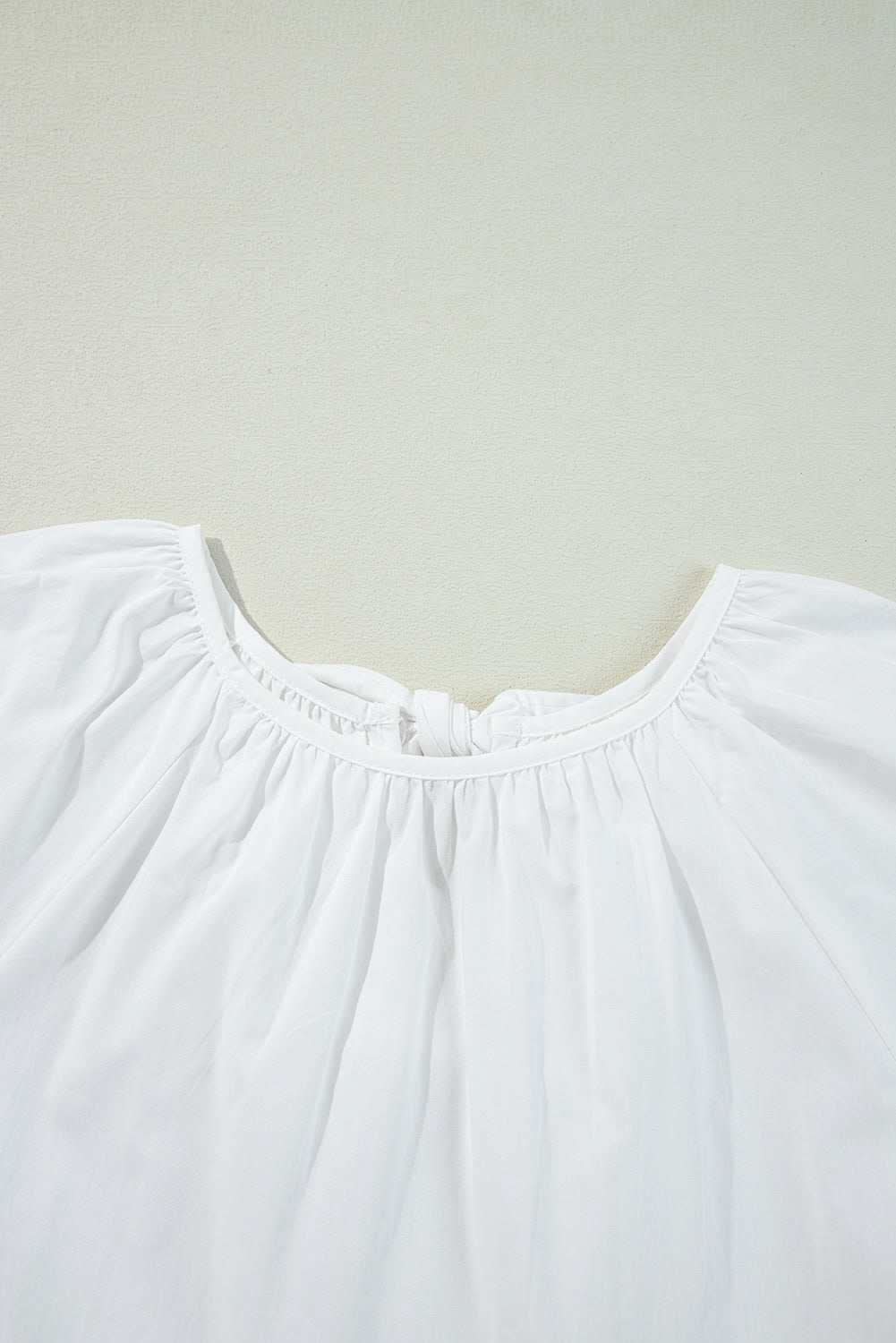 White Bow Knot Cutout Back Loose Fit 3/4 Sleeve Blouse - Love Salve
